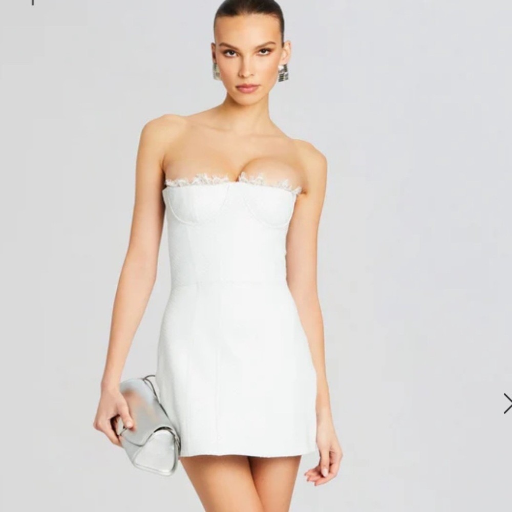 Retrofête Amberly Leather‎ Dress in Optic White Size M NWT Snakeskin Mini Lace